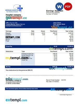 Arizona Tucson Electric Power (TEP) business utility bill, Word and PDF template