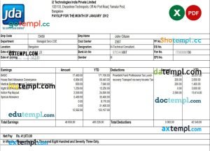 I2 Technologies India Private Limited pay stub template in excel and PDF formats
