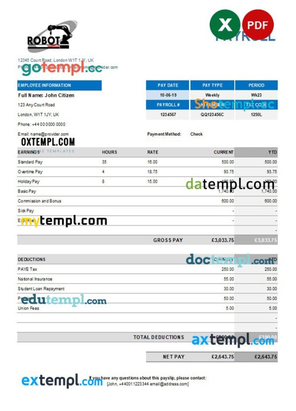 industrial robot company earning statement template in Excel and PDF formats