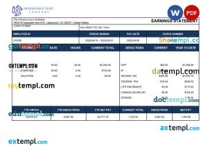 Post City company earning statement template in Word and PDf formats