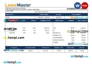 domain name registration company payslip template in Word and PDf formats