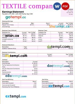 Financial services payslip template in Excel and PDF formats