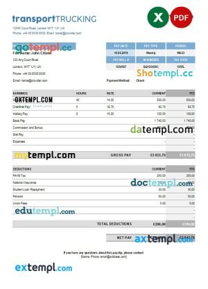 Employee paycheck, paycheck stub and bank deposit slip Word and PDF template