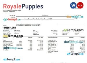 veterinary medicine company earning statement in Word and PDF formats