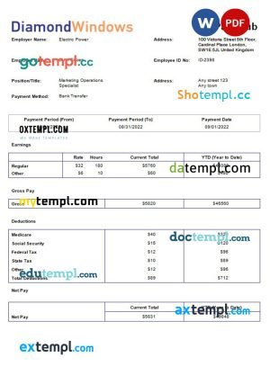 USA electric company employee sheet template in Word and PDF format