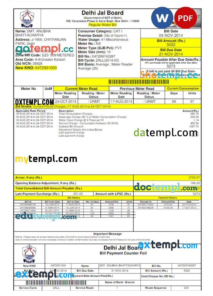 USA Dominion Energy utility bill template in Word and PDF format