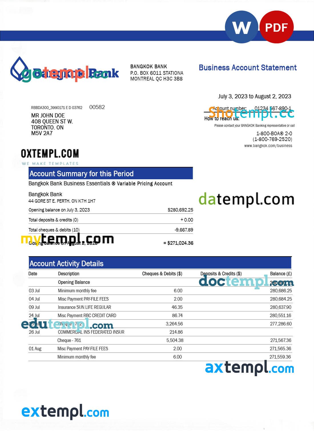 USA VECTREN utility bill Word and PDF template