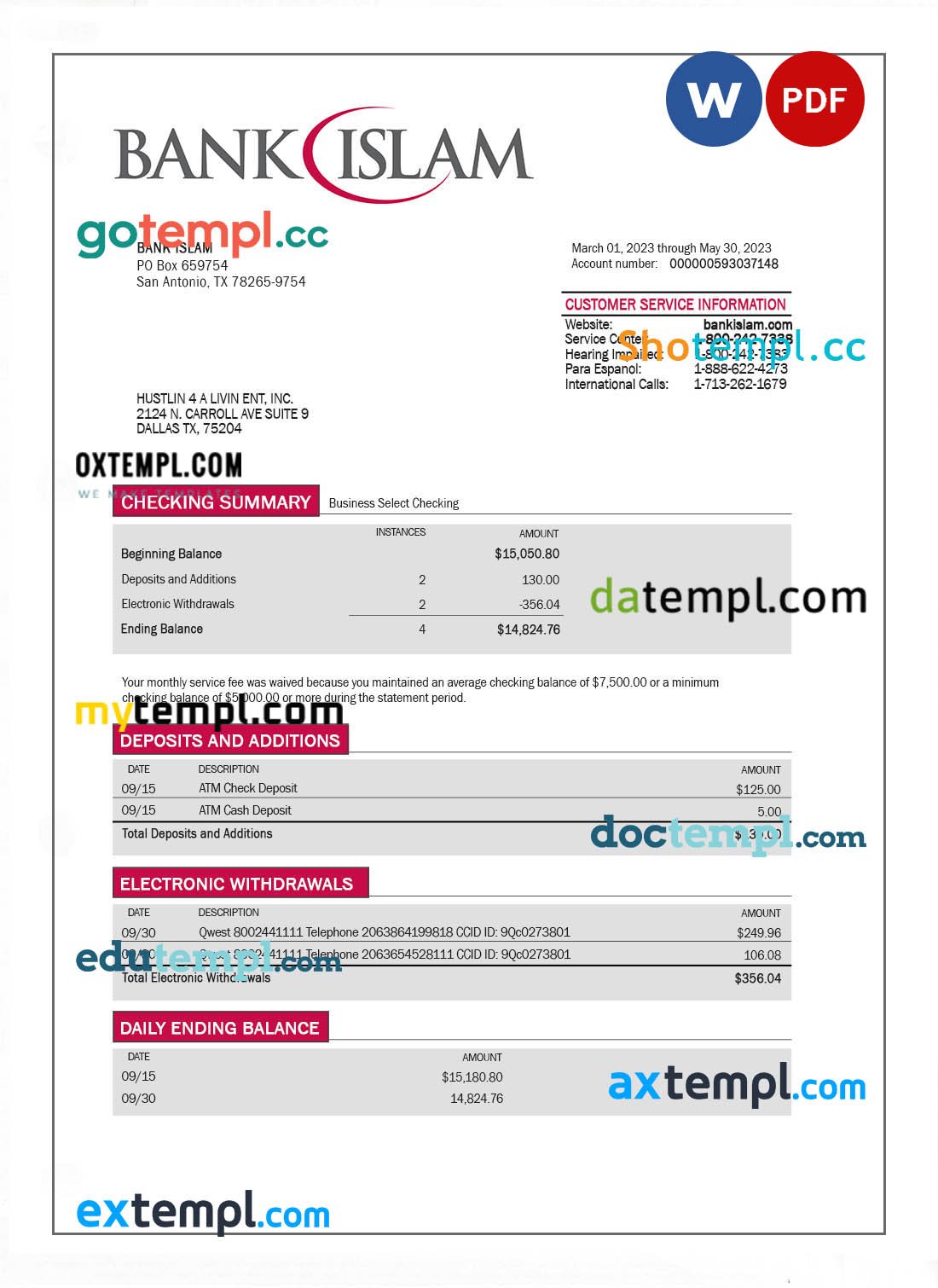 Pasco school district pay stub Word and PDF template