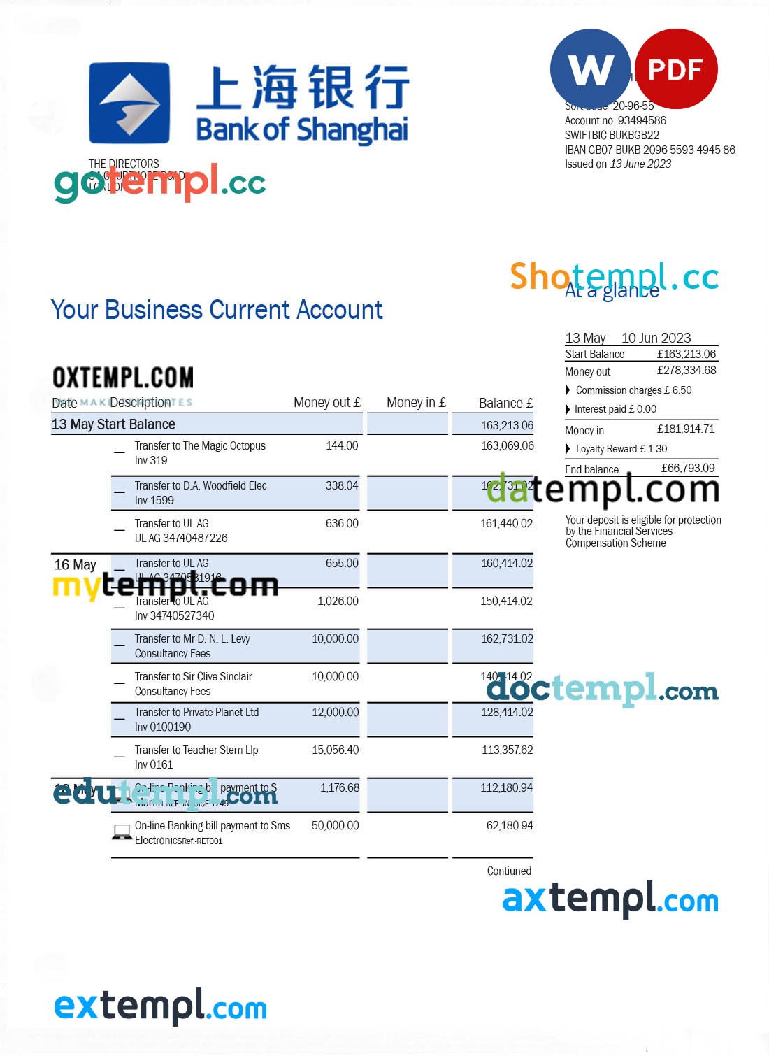 Zambia Cavmont bank statement template in Word and PDF format