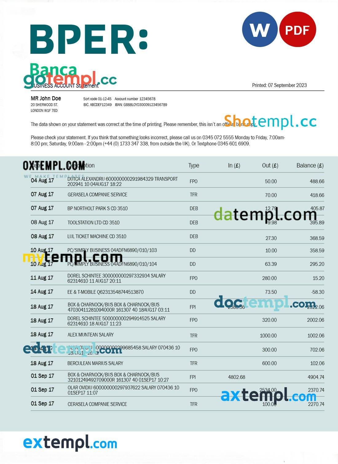 BPER Group organization statement Word and PDF template