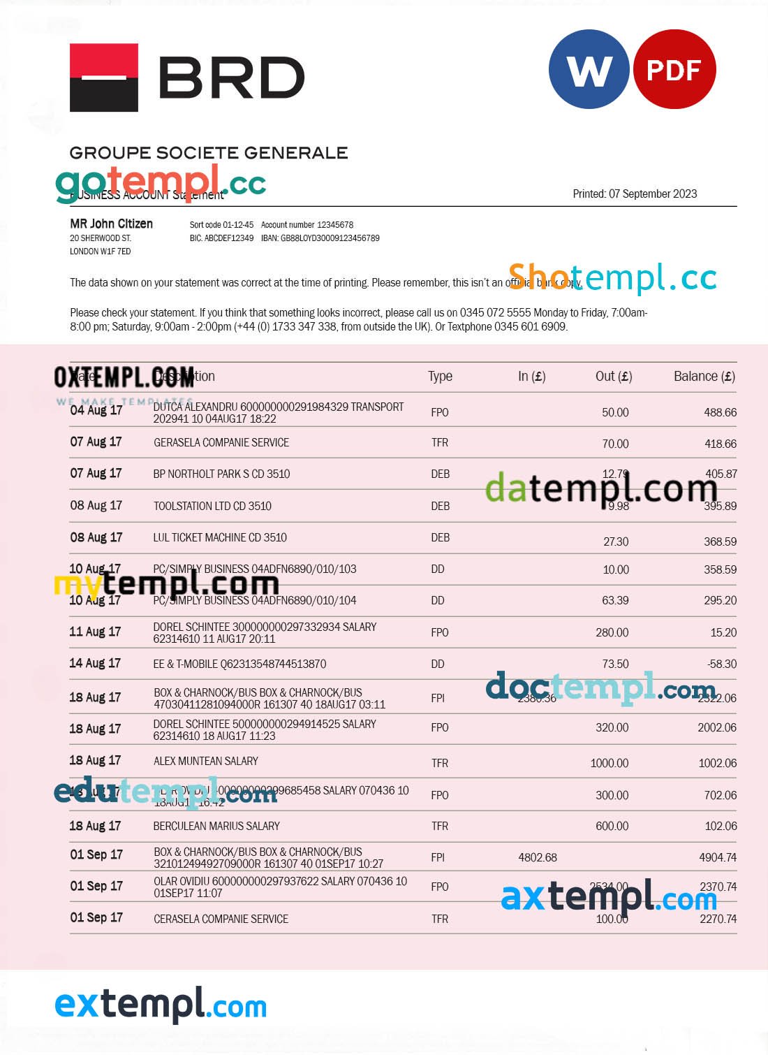 Free Invoice with Sales Tax template in word and pdf format