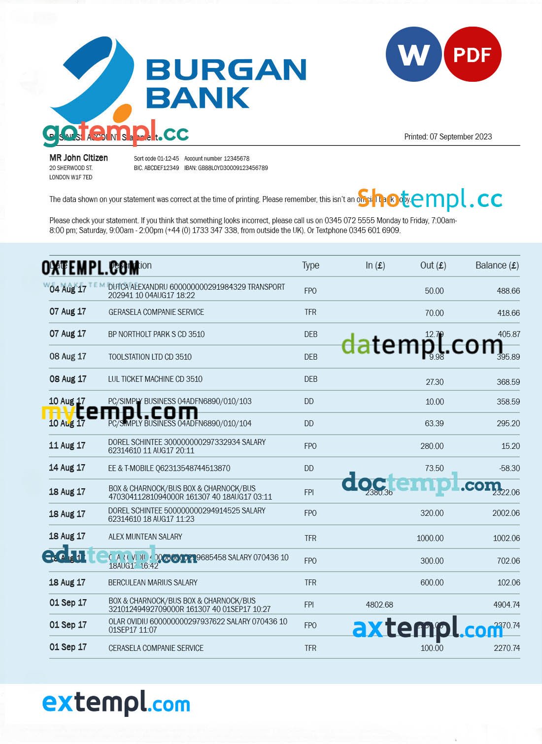 Apobank enterprise account statement Word and PDF template