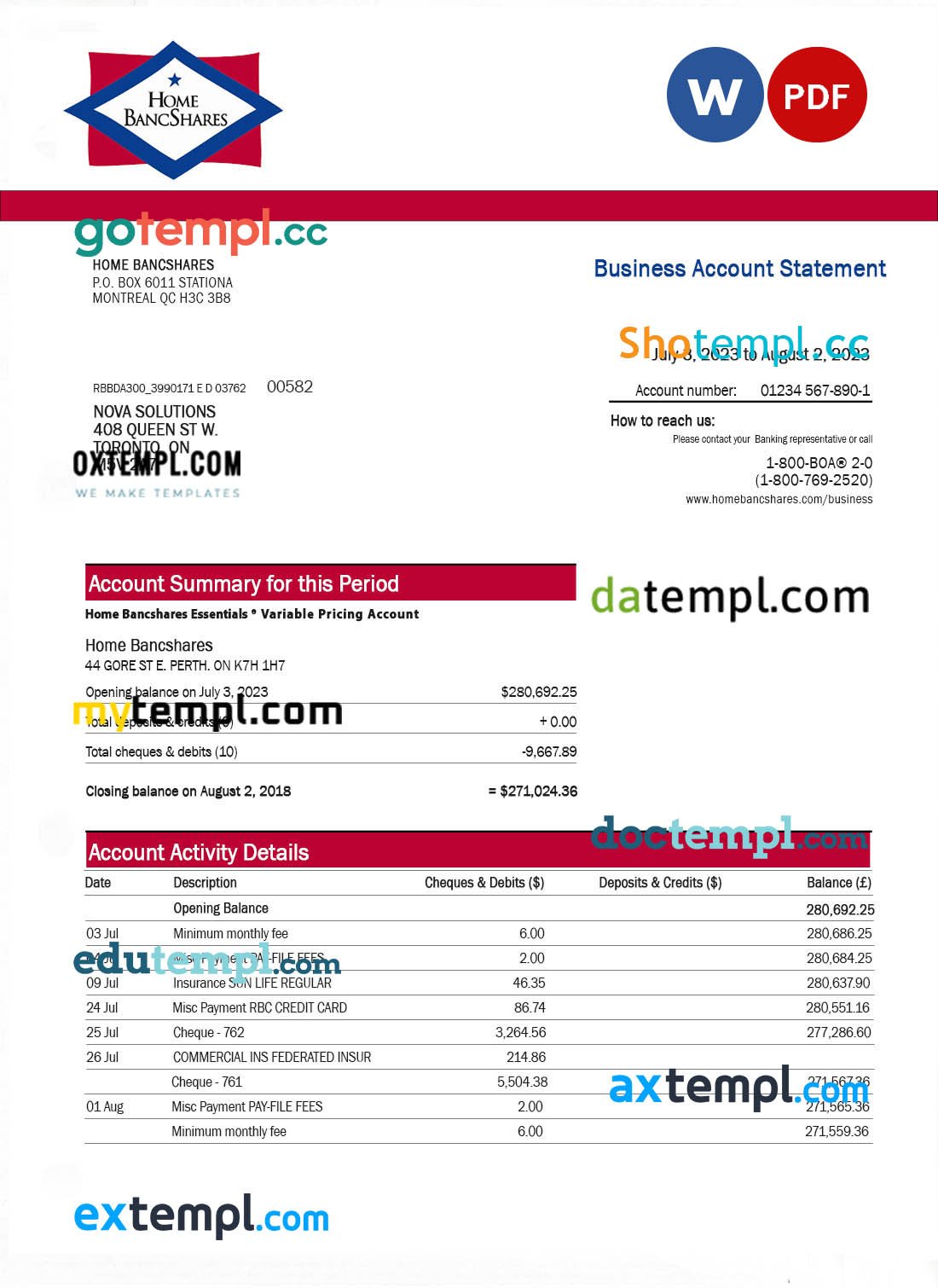 United Kingdom Wise Business bank statement Word and PDF template