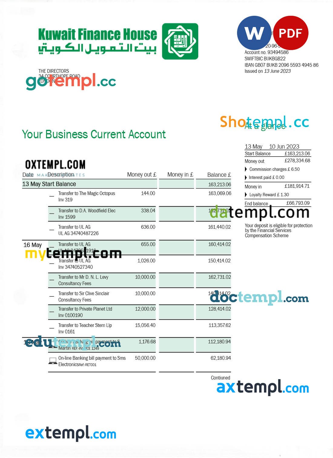 City of McKinney business utility bill, Word and PDF template