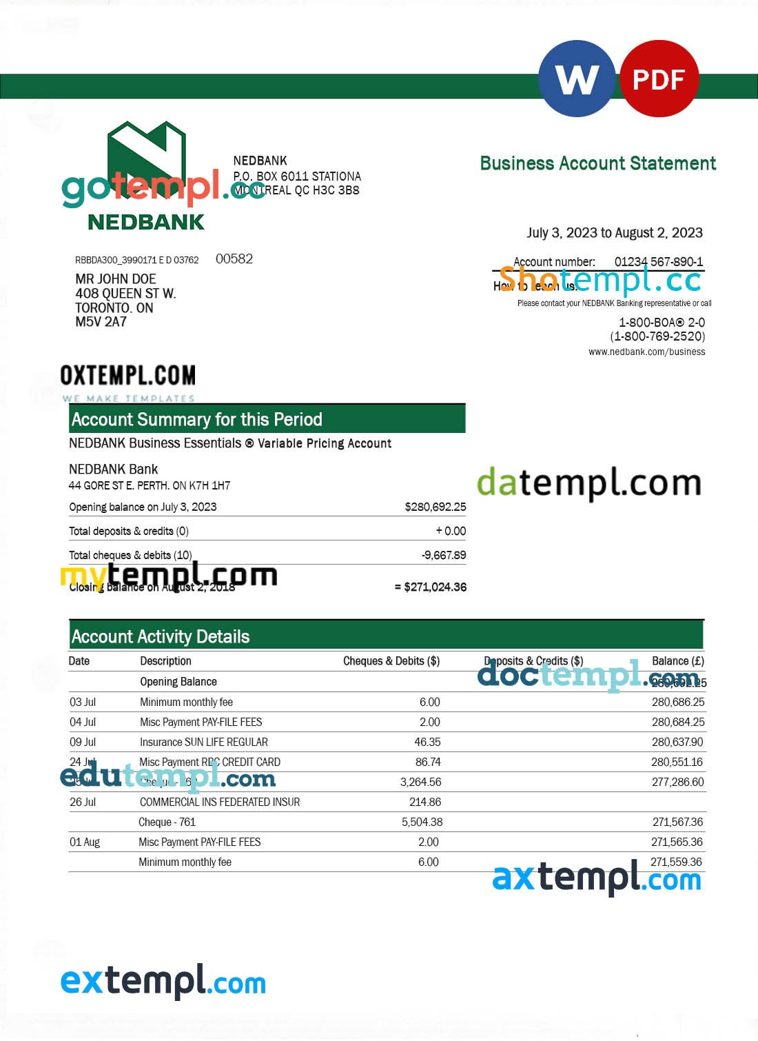Cib Bank enterprise account statement Word and PDF template