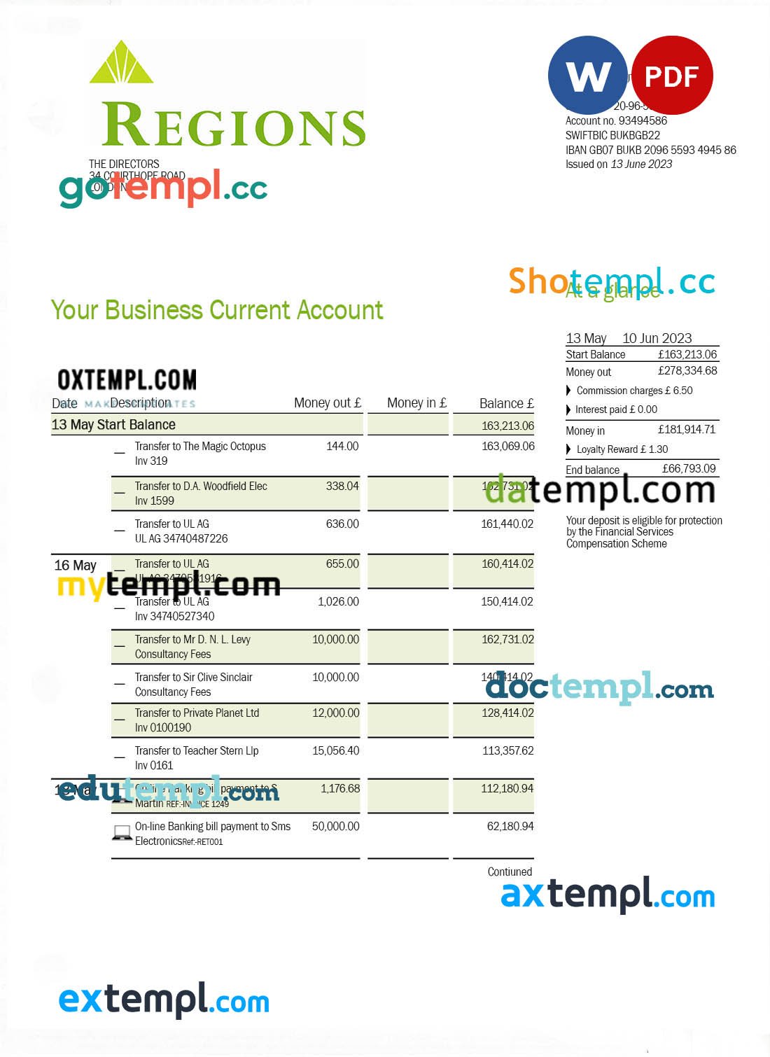 USA Louisiana Cleco Power electricity utility bill template in Word and PDF format