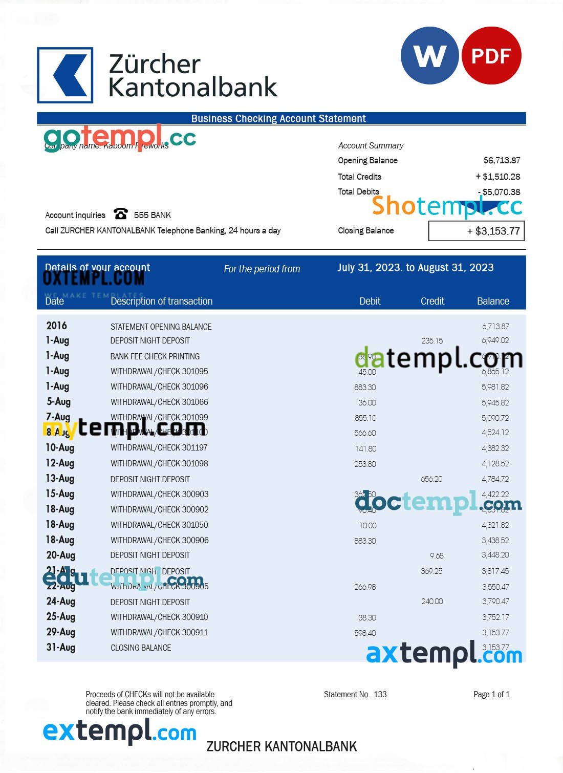 USA Costco invoice template in Word and PDF format, fully editable