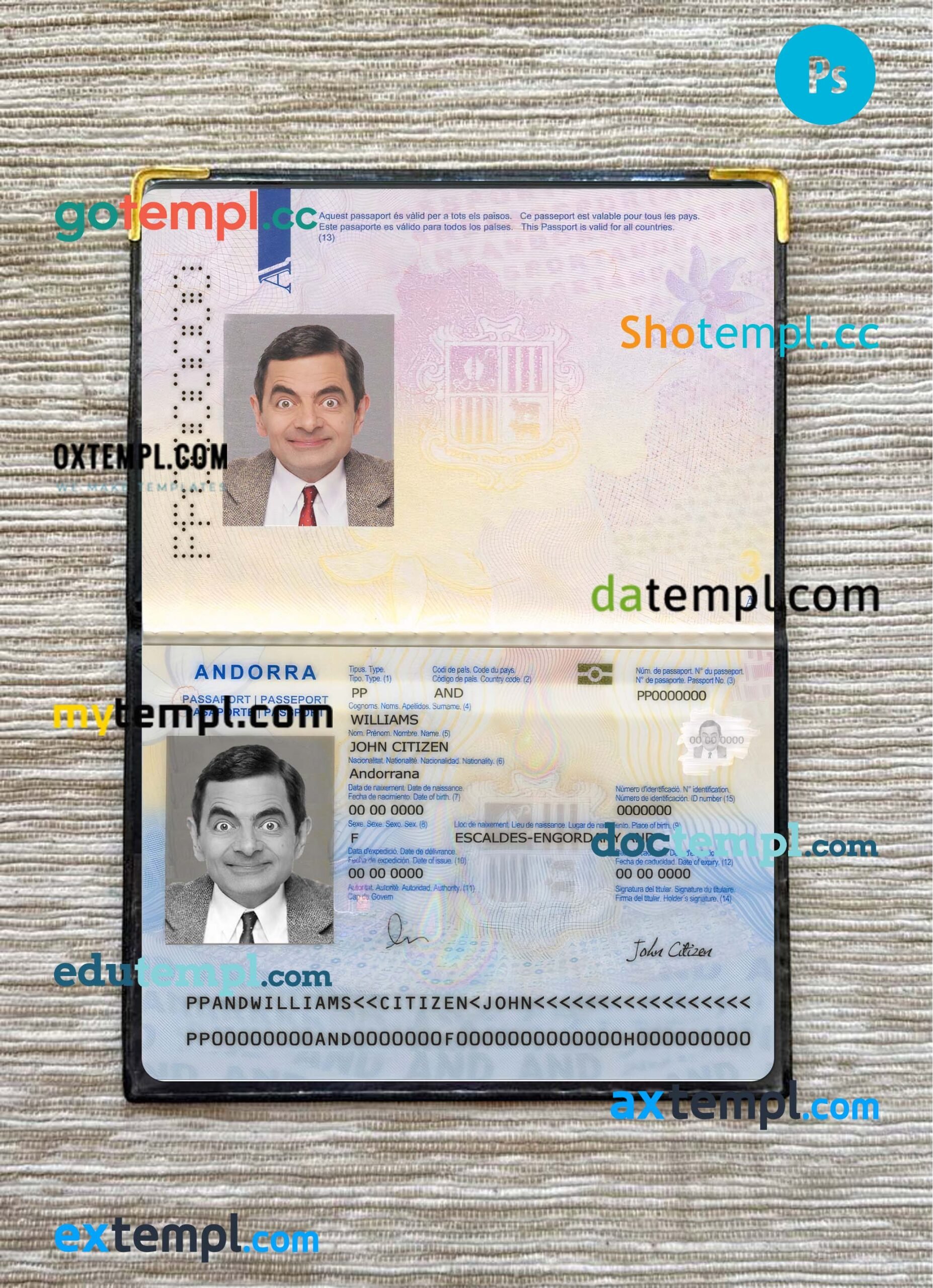 Netherlands (Holland) passport PSD files, editable scan and photo-realistic look sample (2006-2016), 2 in 1