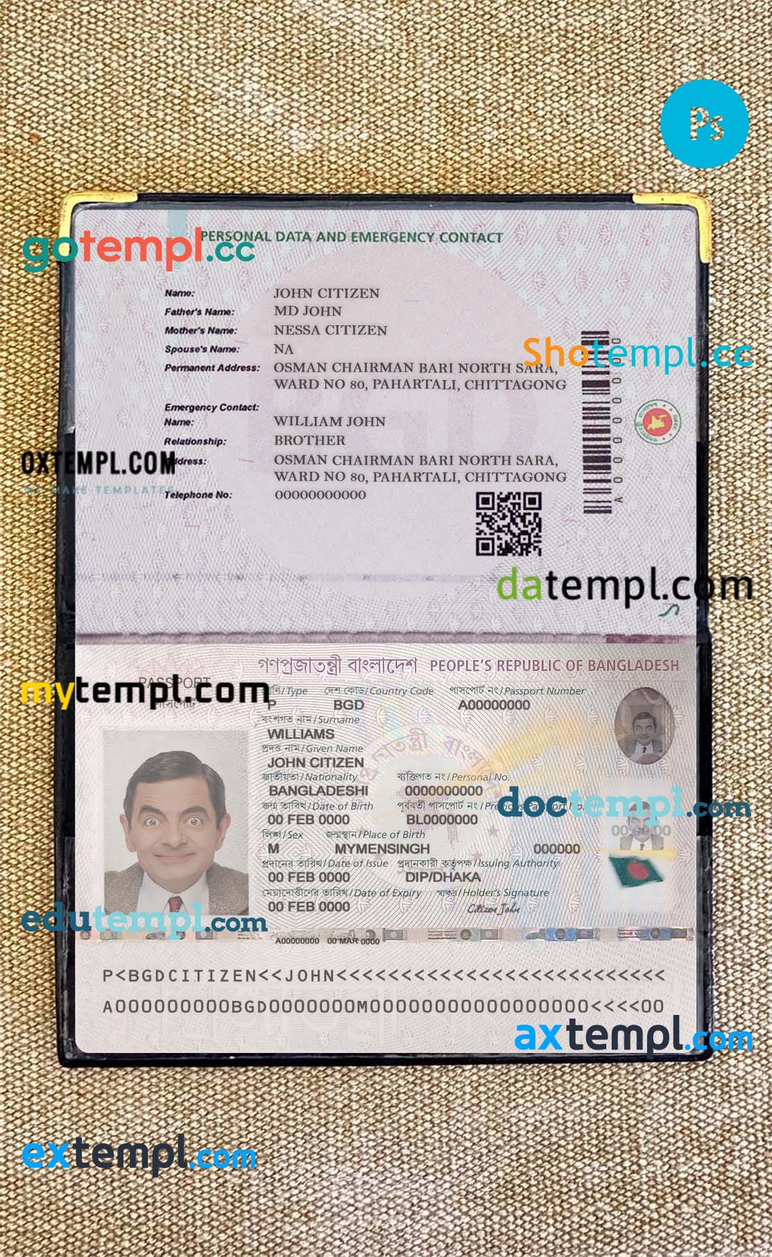 Belarus passport PSD files, scan and photo look templates (2020-present), 2 in 1