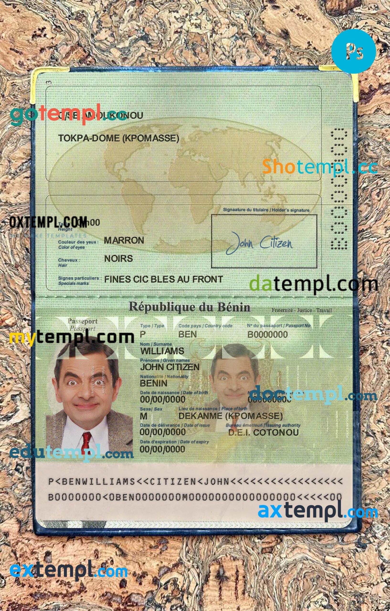 Gabon driving license editable PSD files, scan look and photo-realistic look, 2 in 1