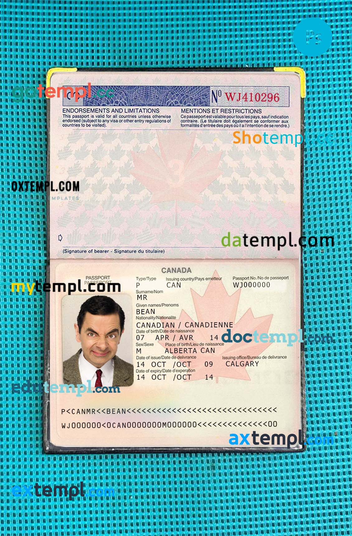 Canada passport PSDs, editable scan and photograghed picture template (2002-2010), 2 in 1