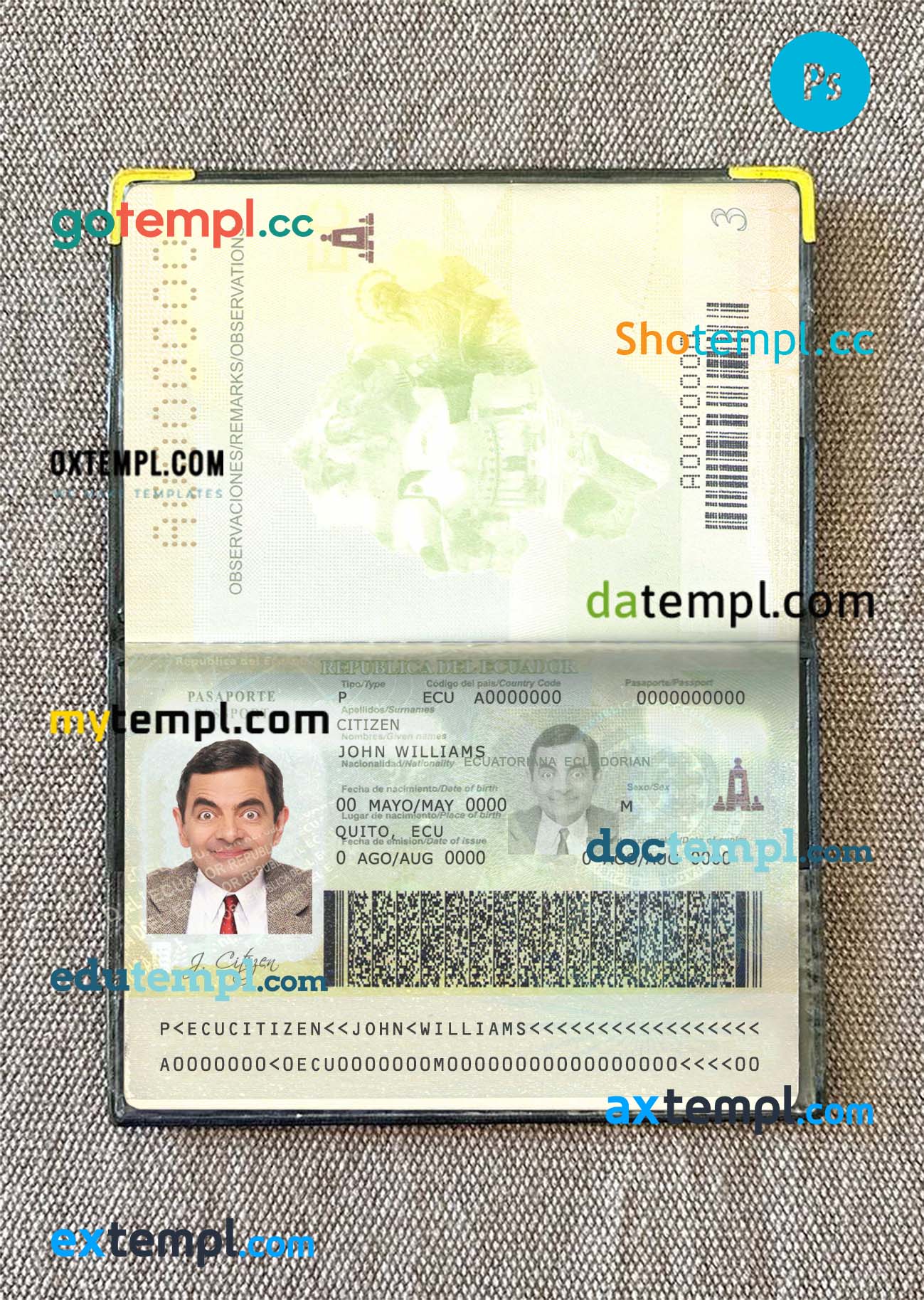 Mexico passport PSD files, editable scan and photo-realistic look sample, 2 in 1