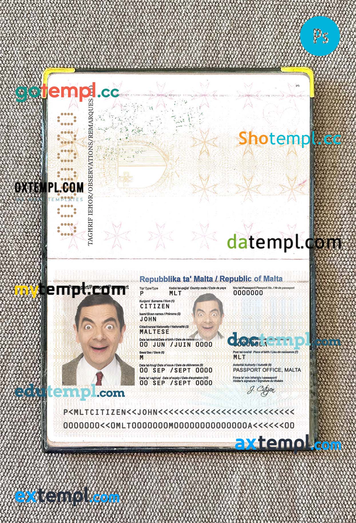 USA passport ID card PSD files, scan look and photographed image, 2 in 1