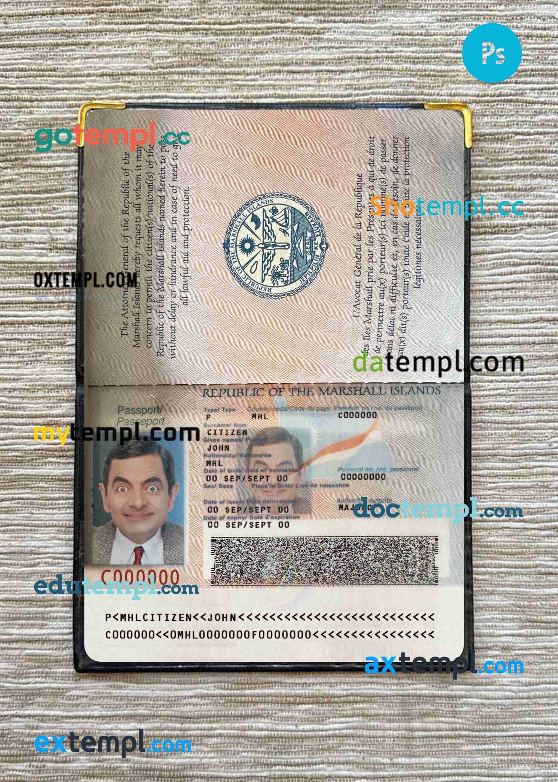 Ghana passport editable PSD files, scan and photo look templates, 2 in 1