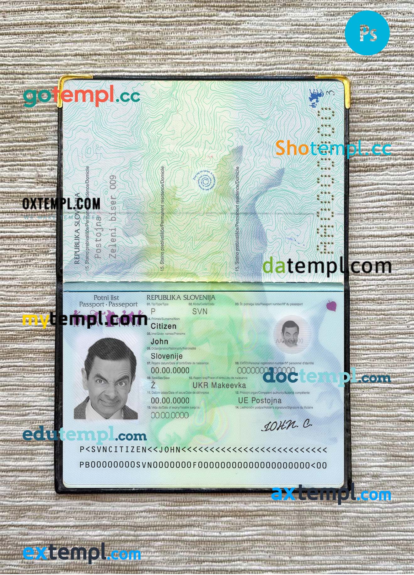 Switzerland passport PSD files, scan and photo look templates, 2 in 1