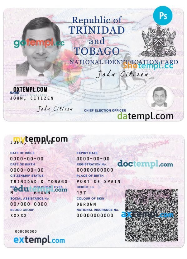 Trinidad and Tobago ID card PSD template, completely editable