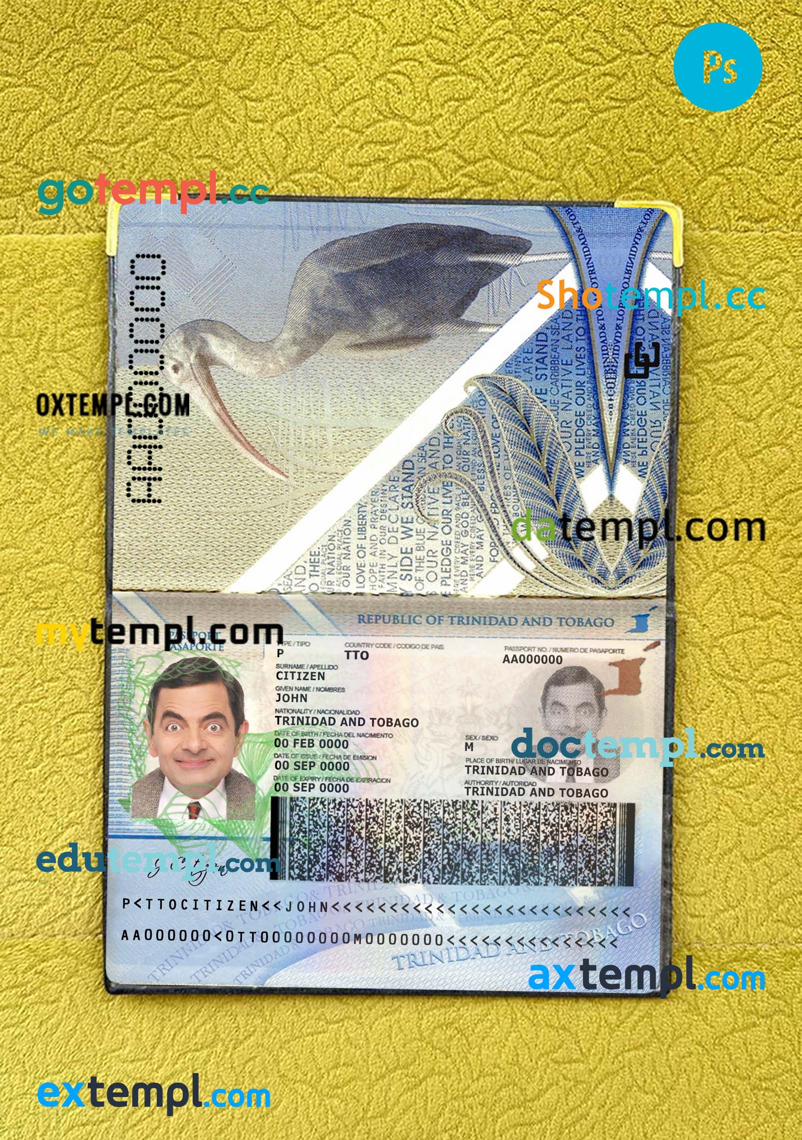 Hong Kong passport PSD files, editable scan and photo-realistic look sample, 2 in 1