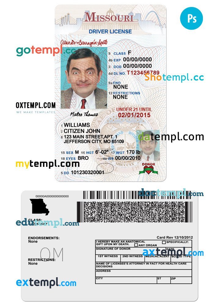 International Translation of driver’s license PSD template, with fonts