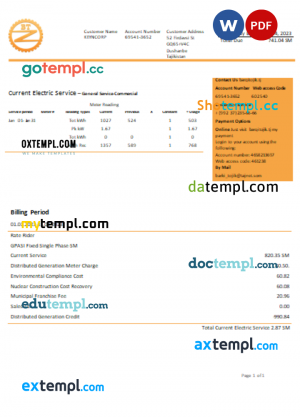 Barqi Tojik Company electricity business utility bill, PDF and WORD template Barqi Tojik Company electricity business utility bill, PDF and WORD template