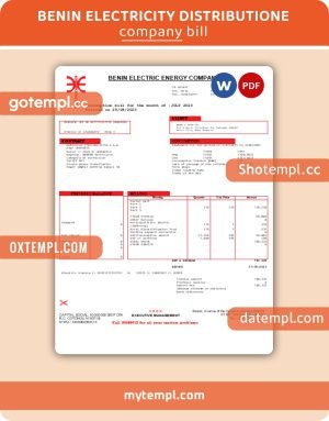 Benin Electricity Distribution Company Plc. business utility bill, Word and PDF template