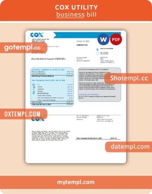 COX utility business bill, Word and PDF template