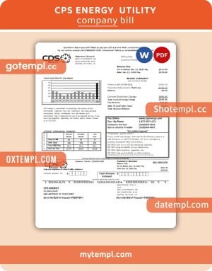 Cps Energy business utility bill, Word and PDF template
