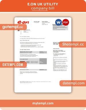 E.ON UK  business utility bill, Word and PDF template