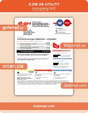 E.ON UK business utility bill, Word and PDF template
