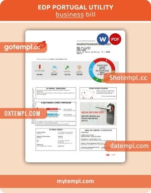 EDP Portugal business utility bill, Word and PDF template