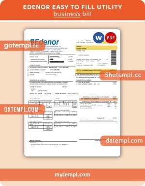 Edenor easy to fill  utility business bill, Word and PDF template