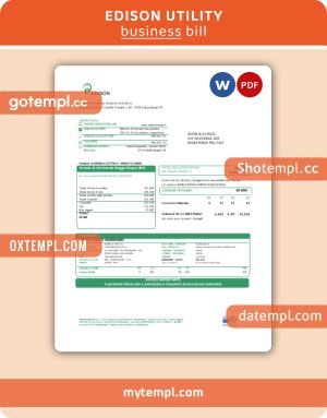 Edison business utility bill, Word and PDF template