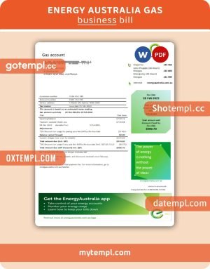 Energy Australia gas  business utility bill, Word and PDF template