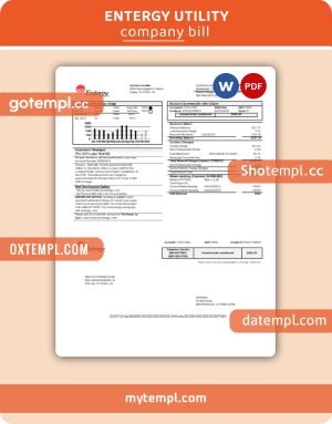 Entergy utility business bill, Word and PDF template