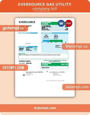 Eversource gas business utility bill, Word and PDF template