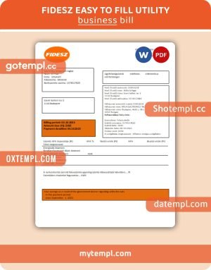 FIDESZ easy to fill business utility bill, Word and PDF template