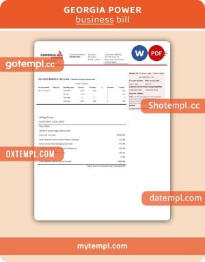 Georgia Power business utility bill, Word and PDF template
