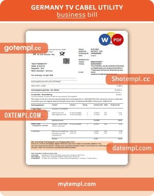 Germany TV Cabel business utility bill, Word and PDF template