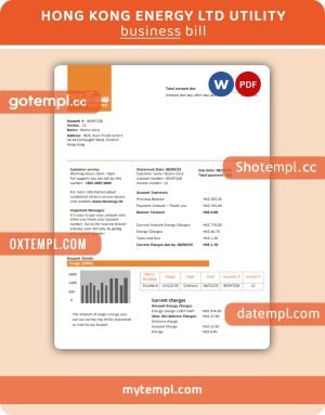 Hong Kong Energy Ltd business utility bill, Word and PDF template