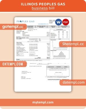 Illinois Peoples Gas business utility bill, Word and PDF template