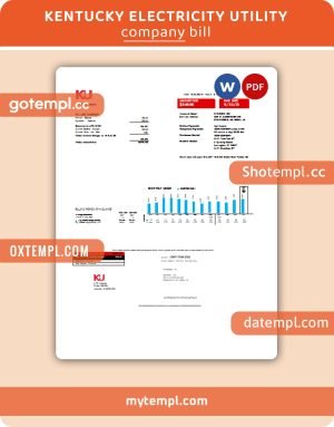 Kentucky electricity business utility bill, Word and PDF template
